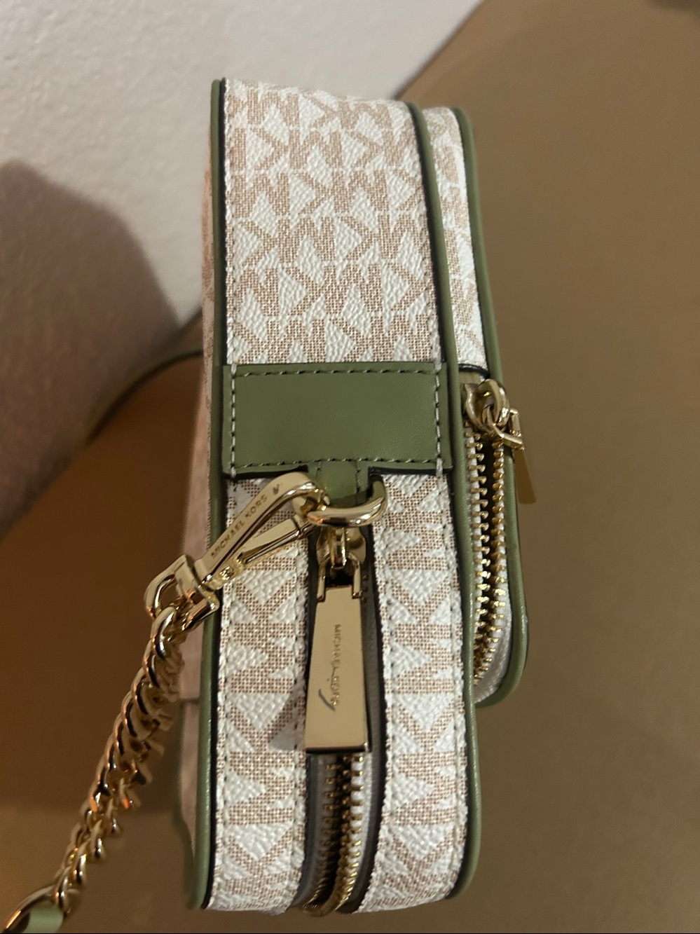 Michael Kors Olive & Dark Green Stripe MK Crossbody Pouch - Picture 5 of 5